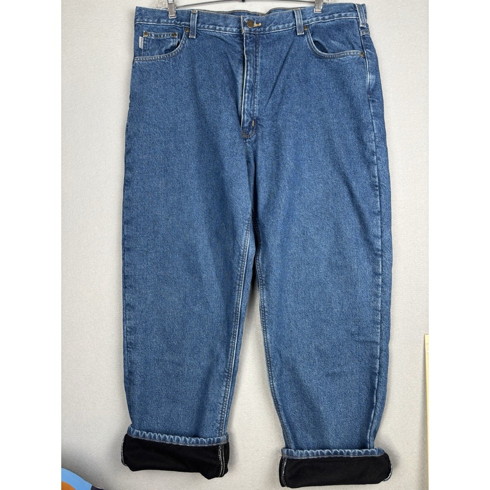 CARHARTT Jeans Mens 42 X 32 Blue Y2K Denim Workwear Fleece Lined 4054